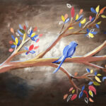 Painting of blue bird in tree