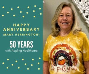 Employee Mary Herrington celebrated her 50th anniversary with Appling Healthcare